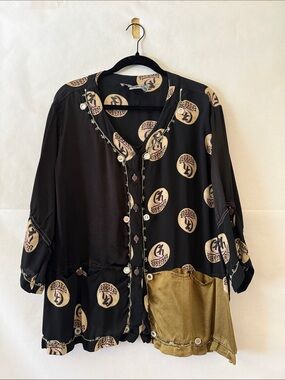 Tienda Ho Lagenlook Button Front Tunic Free Size XL Artsy 3/4 Sleeve Coastal Top